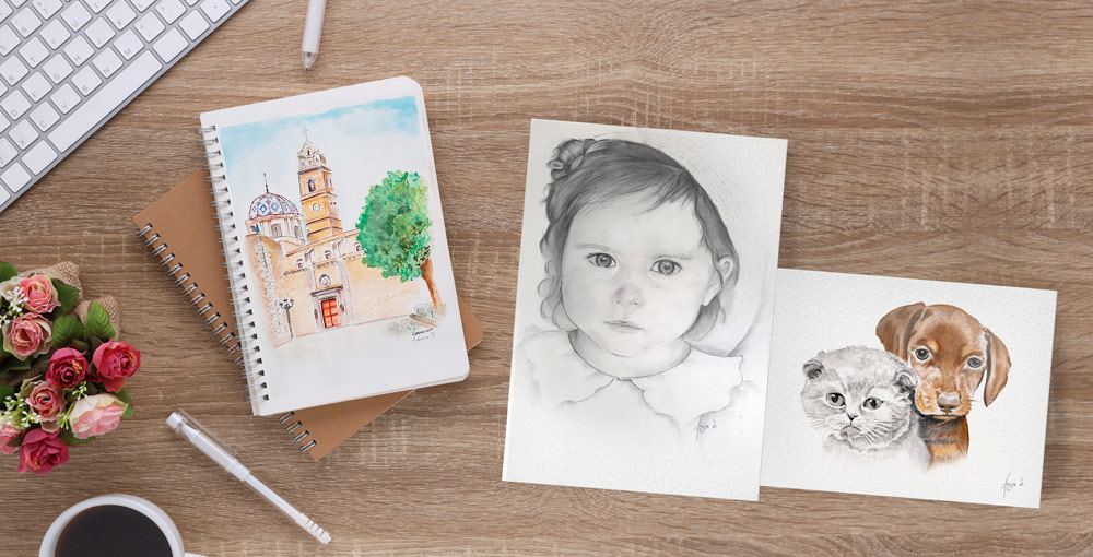 Faiye B - Artiste Portraitiste, Portraits dessins fait-main d'enfants et d'animaux & illustrations à l’aquarelle. Image principale.